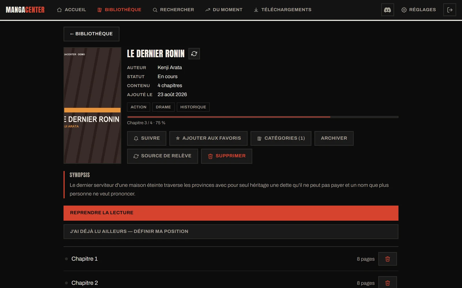 La fiche d'un manga : auteur, statut, genres, synopsis et liste des chapitres.